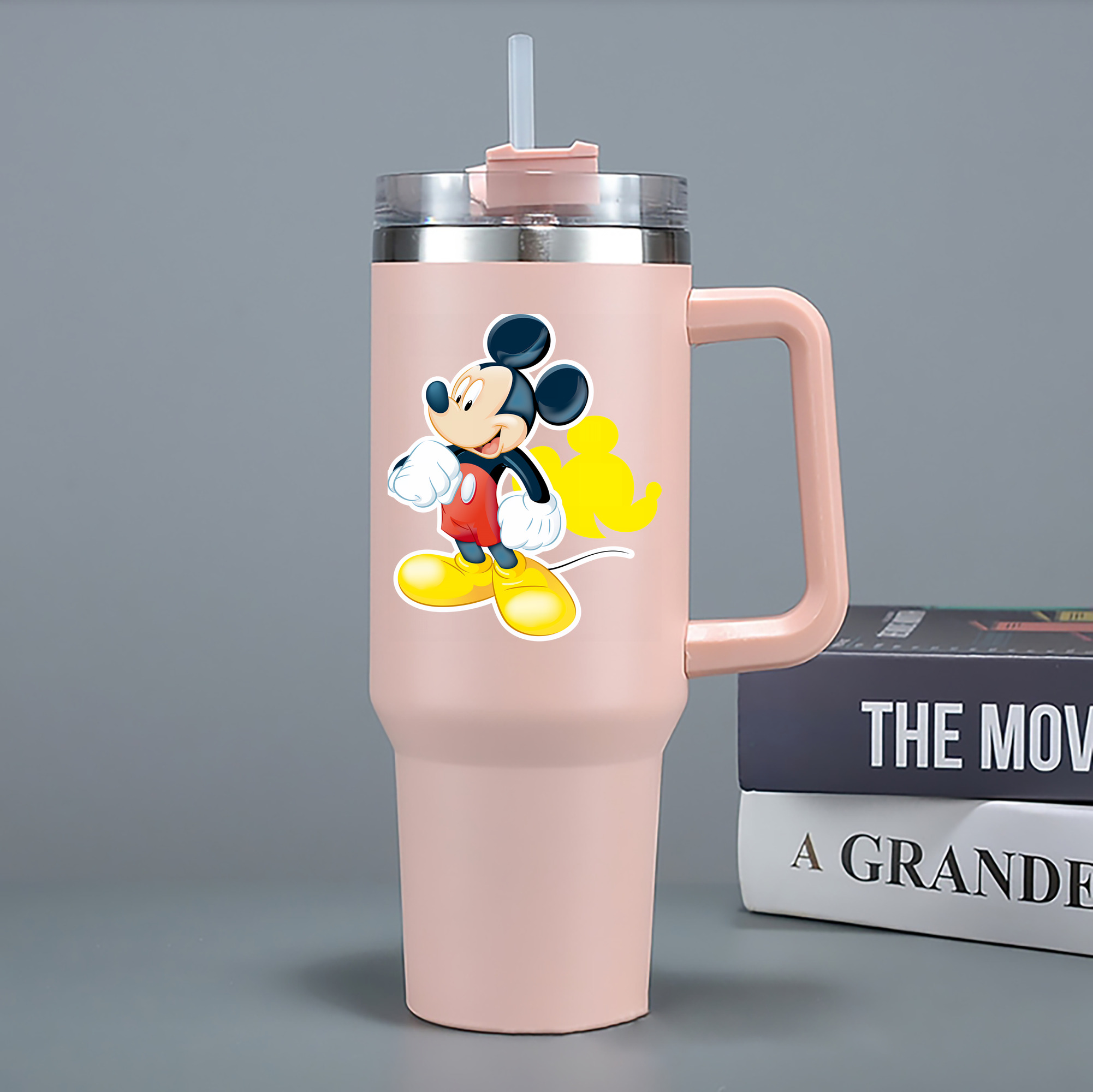 （画像用） ミッキーマウス Mickey Mouse 1200mL車用タンブラー - クリスタルステッカー（プラスチックストロー付き）